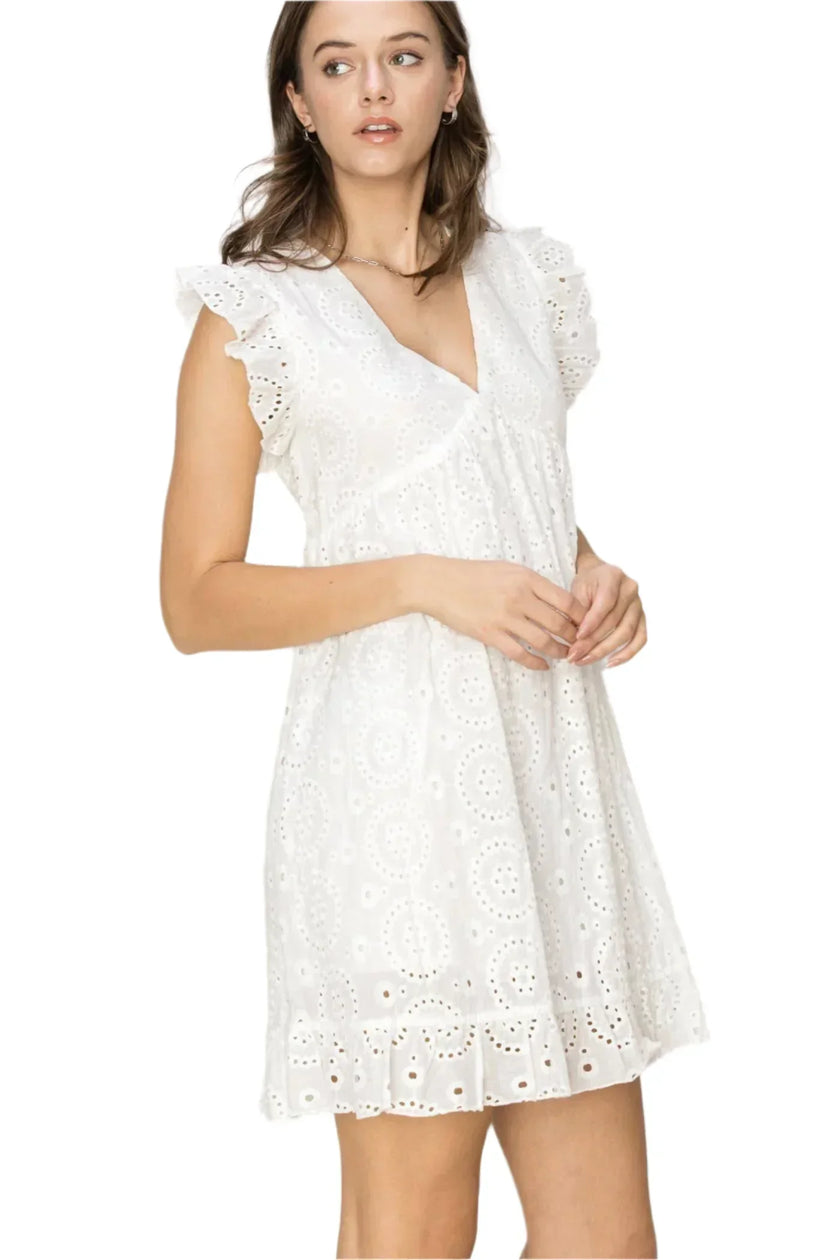 Easy On Me White Cotton Eyelet Mini Babydoll Dress
