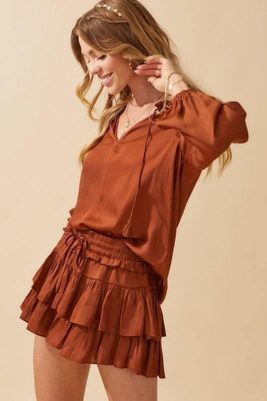 Satin Smocked Tie top