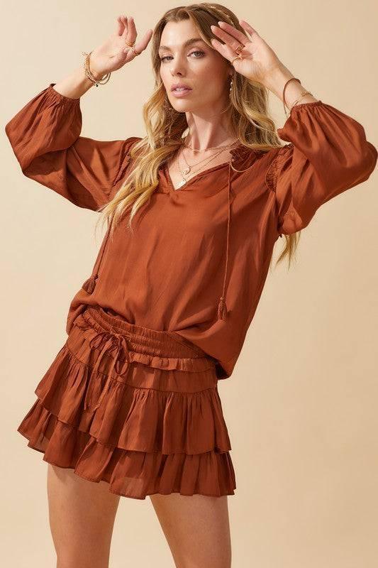 Satin Smocked Tie top