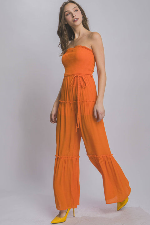 Radiant Allure: Strapless Chic Comfort Tube Tiered Jumpsuit - Cape Cod Fashionista
