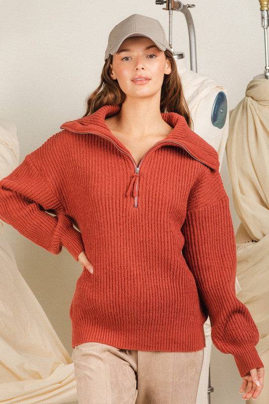 JANICE Wide Neck Collared Ribbed Sweater