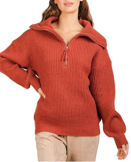 JANICE Wide Neck Collared Ribbed Sweater