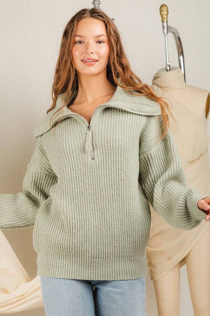 JANICE Wide Neck Collared Ribbed Sweater