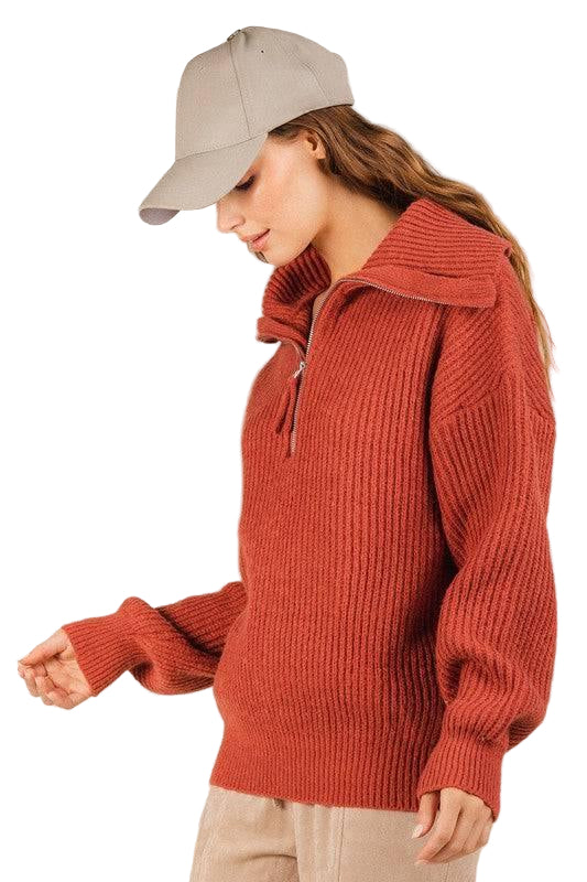 JANICE Wide Neck Collared Ribbed Sweater