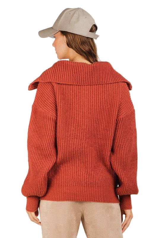 JANICE Wide Neck Collared Ribbed Sweater