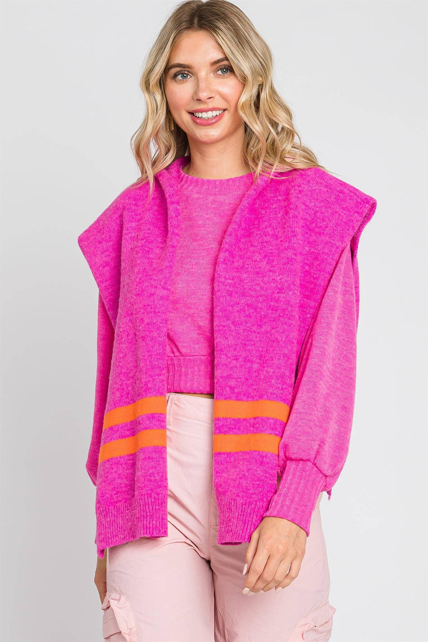 Barbie Hot Pink Faux Sweater Hooded Woman's Shawl Wrap