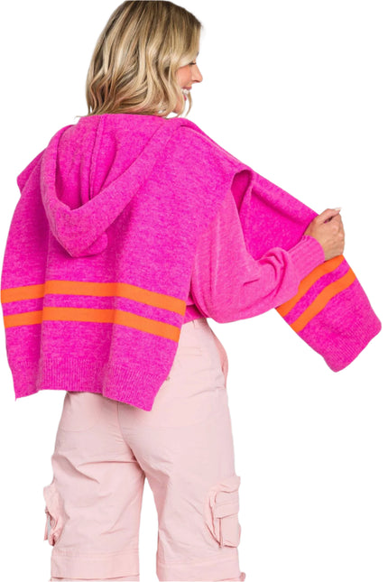 Barbie Hot Pink Faux Sweater Hooded Woman's Shawl Wrap