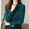 Lapel Button Down Blue and Green Flannel Top