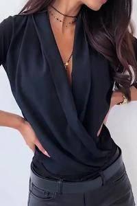 Women's V neck Seasonless Faux Wrap Top blouse