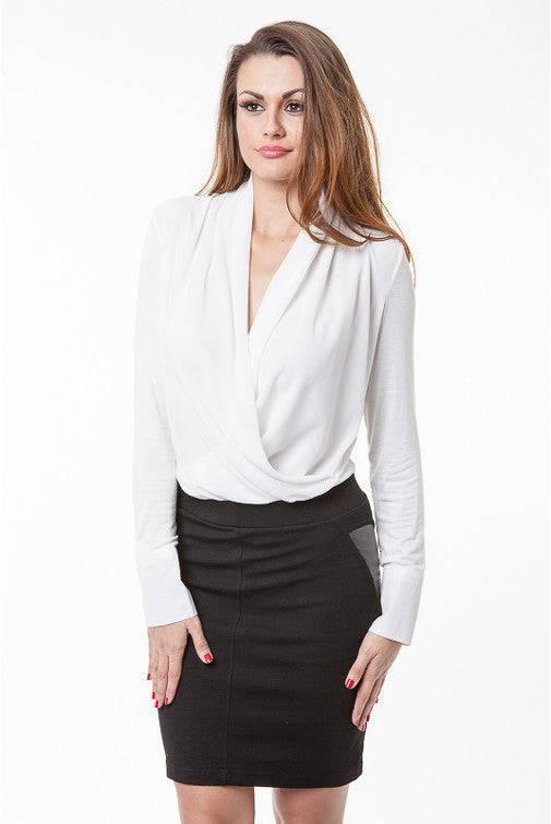 Women's V neck Seasonless Faux Wrap Top blouse