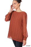 Cindy Swiss Dot Round Neck Women's Blouse