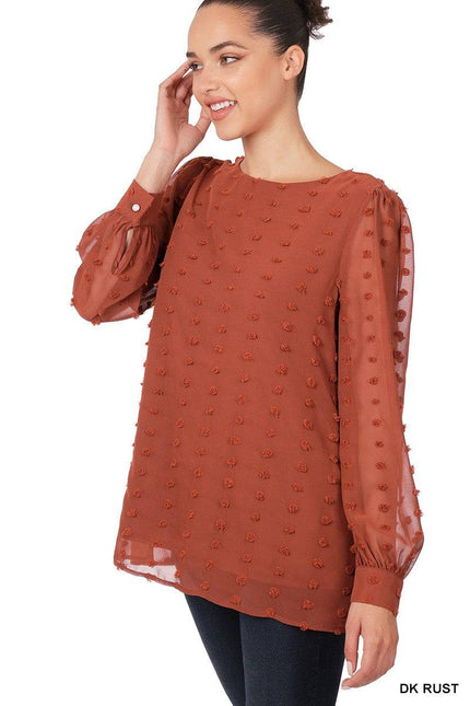 Cindy Swiss Dot Round Neck Women's Blouse