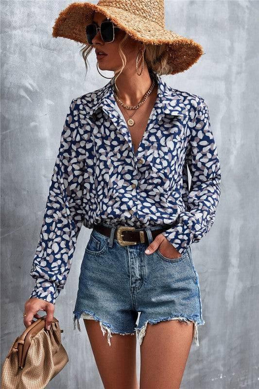 Women's Long Sleeve Button Up Print Blouse