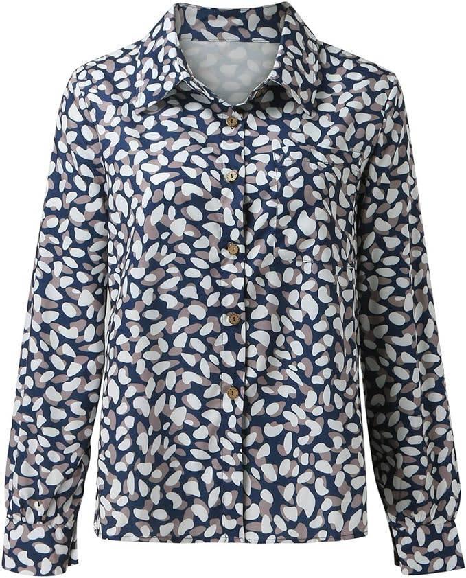 Women's Long Sleeve Button Up Print Blouse