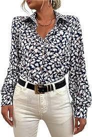 Women's Long Sleeve Button Up Print Blouse