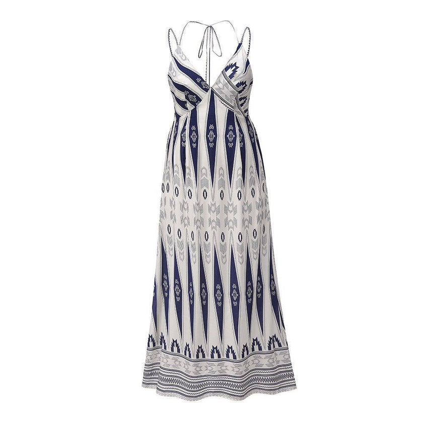 Women's Printed Aztec Halter Boho Luxe Maxi Dress