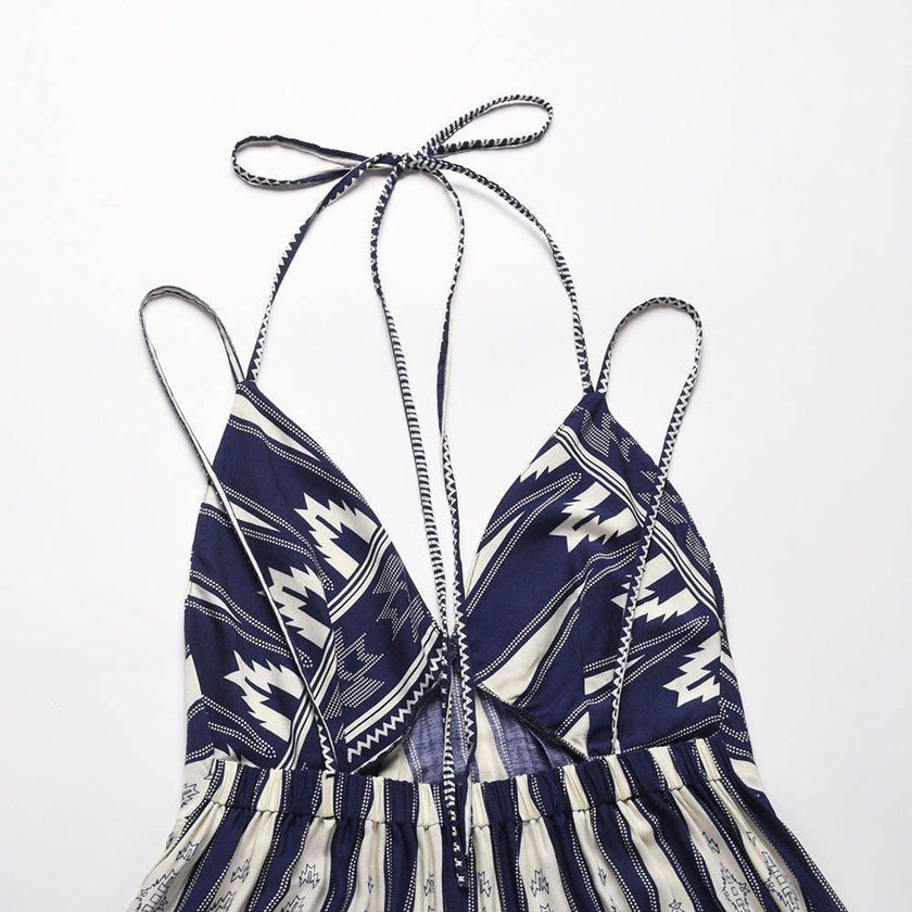 Women's Printed Aztec Halter Boho Luxe Maxi Dress