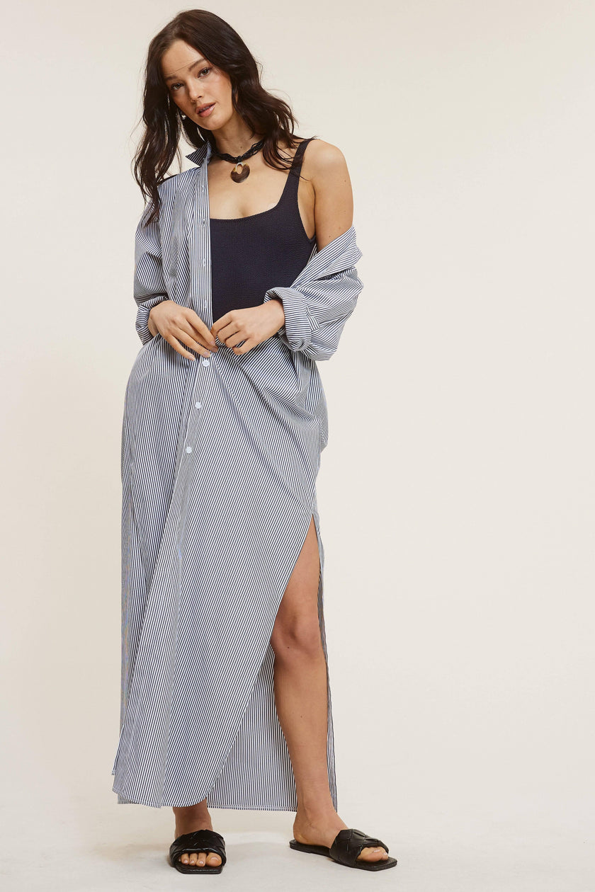 Lui Boho Button-Down Maxi Cover-Up Dress