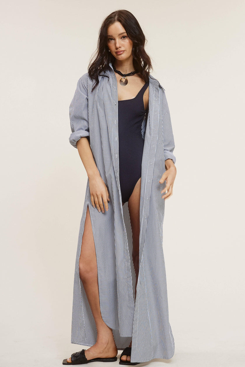 Lui Boho Button-Down Maxi Cover-Up Dress