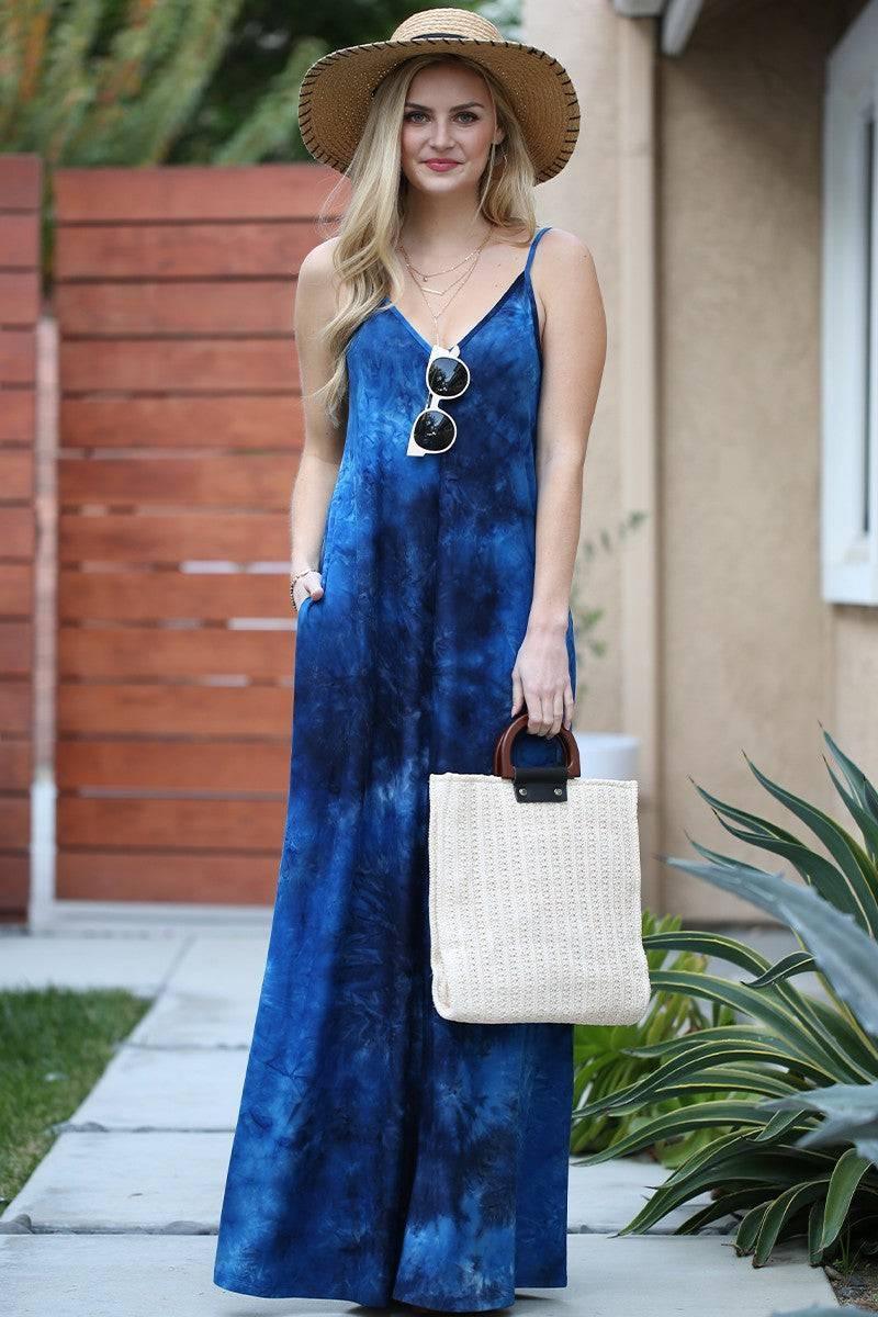 Boho Rust Tie -Dye Maxi Dress With Pockets S-3X