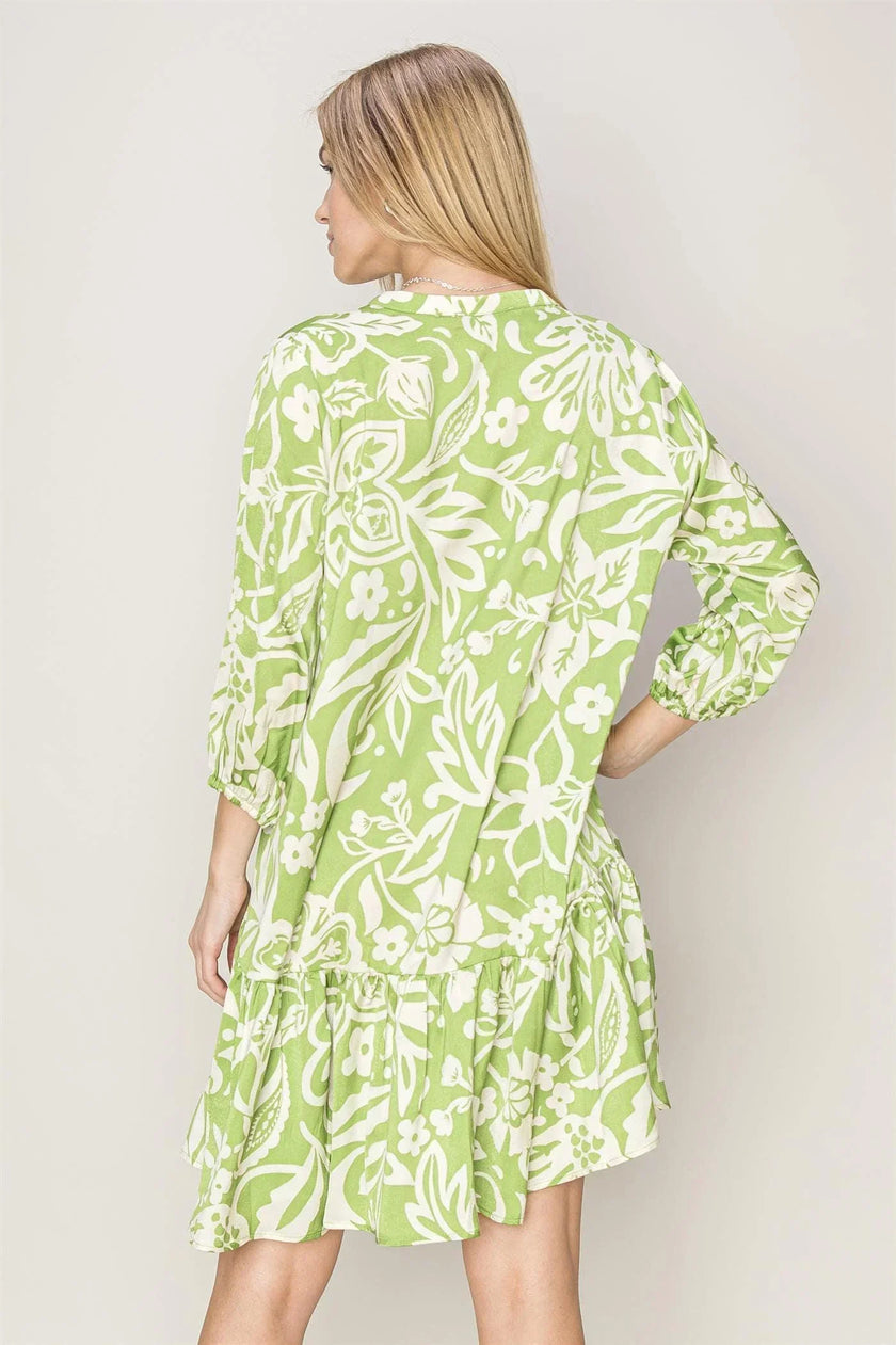 Green With Envy Paisley and Floral Print Button-Front Mini Dress