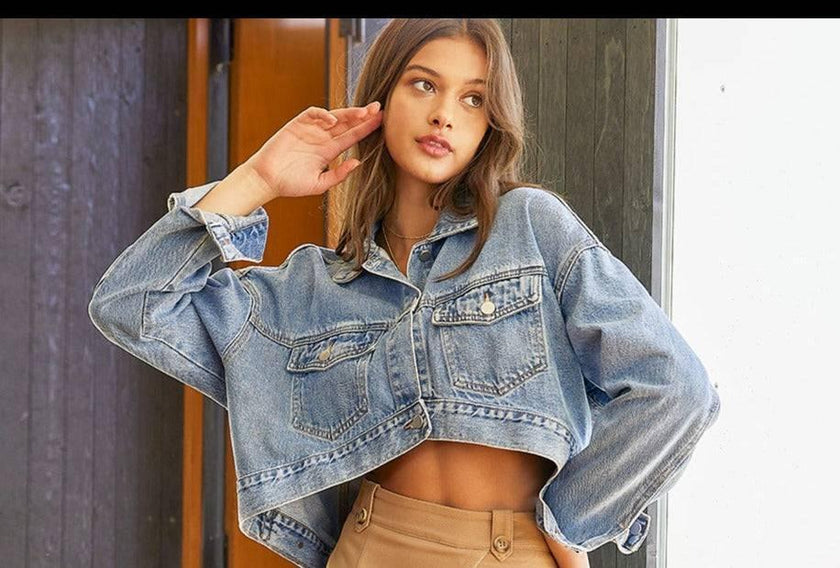 Lana High-Low Women's Crop Light Washed Denim Jacket