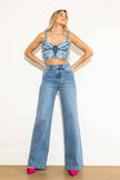 Chez Josephine Pearl Stud High Rise Wide leg Medium Wash Jeans