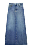 Edgy Elegance: Women's Distressed Denim Maxi Pencil Skirt