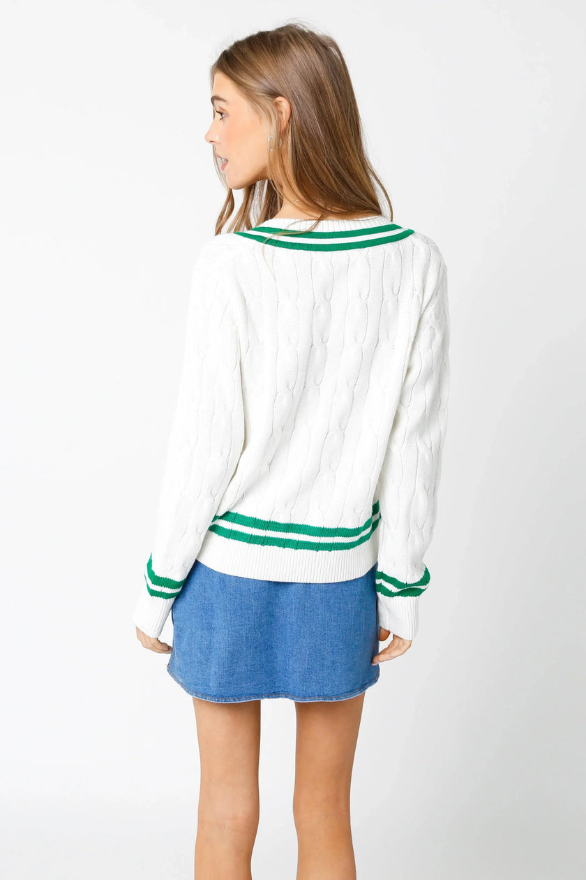 VICTORIA V-Neck 100% Cotton Cable Knit Leisure Ribbed Sweater