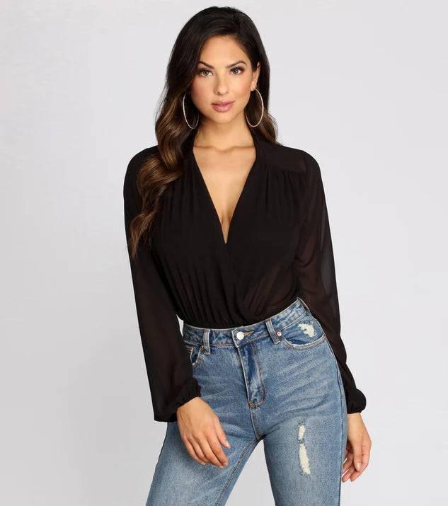 The Chantel Chiffon SNAP BOTTTOM BODYSUIT