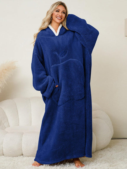 Pocketed Contrast Long Sleeve Hooded Lounge Dress - Cape Cod Fashionista