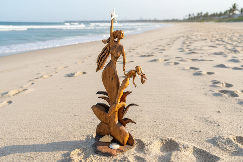 women coastal decor hand carved mermaid sculpture reclaimed wood art