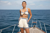 women summer matching set cream navy nautical outfit beachwear close detail
