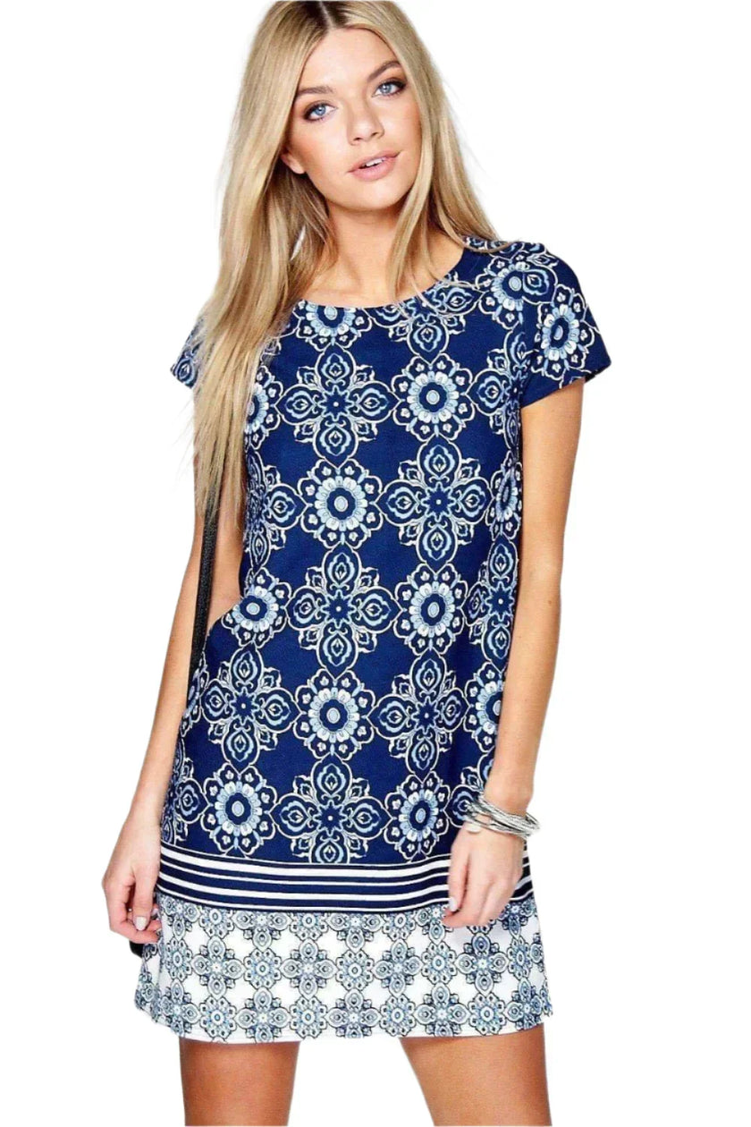 women’s cobalt blue shift dress for work and vacation