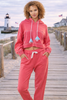 women coral cropped hoodie and jogger lounge set casual athleisure outfit