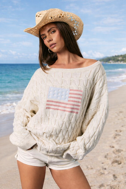 women cream american flag cable knit sweater summer coastal vacation look