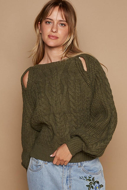 POL Cable Knit Cutout Long Sleeve Sweater - Cape Cod Fashionista