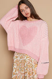 POL Round Neck Heart Patch Zipper Point Sleeve Sweater - Cape Cod Fashionista