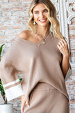 First Love Contrast V Neck Ribbed Knit Top