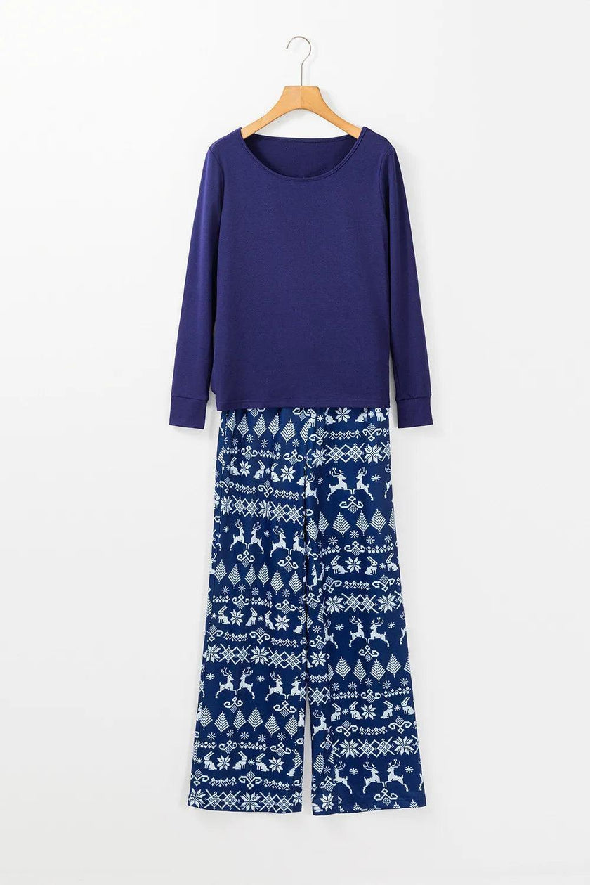 Round Neck Long Sleeve Top and Printed Pants Lounge Set - Cape Cod Fashionista