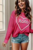 XOXO Heart Round Neck Dropped Shoulder Sweater - Cape Cod Fashionista