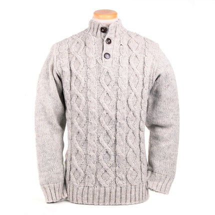 Men’s Fisherman Cable Knit Wool Sweater – Cotton Lined, Handmade in Nepal
