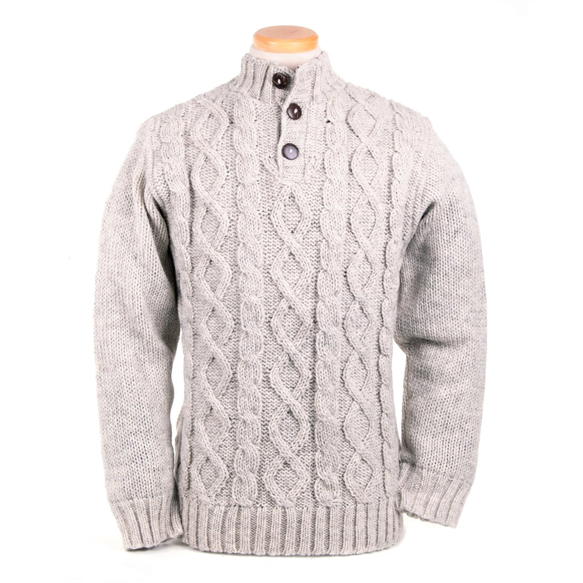 Men’s Fisherman Cable Knit Wool Sweater – Cotton Lined, Handmade in Nepal