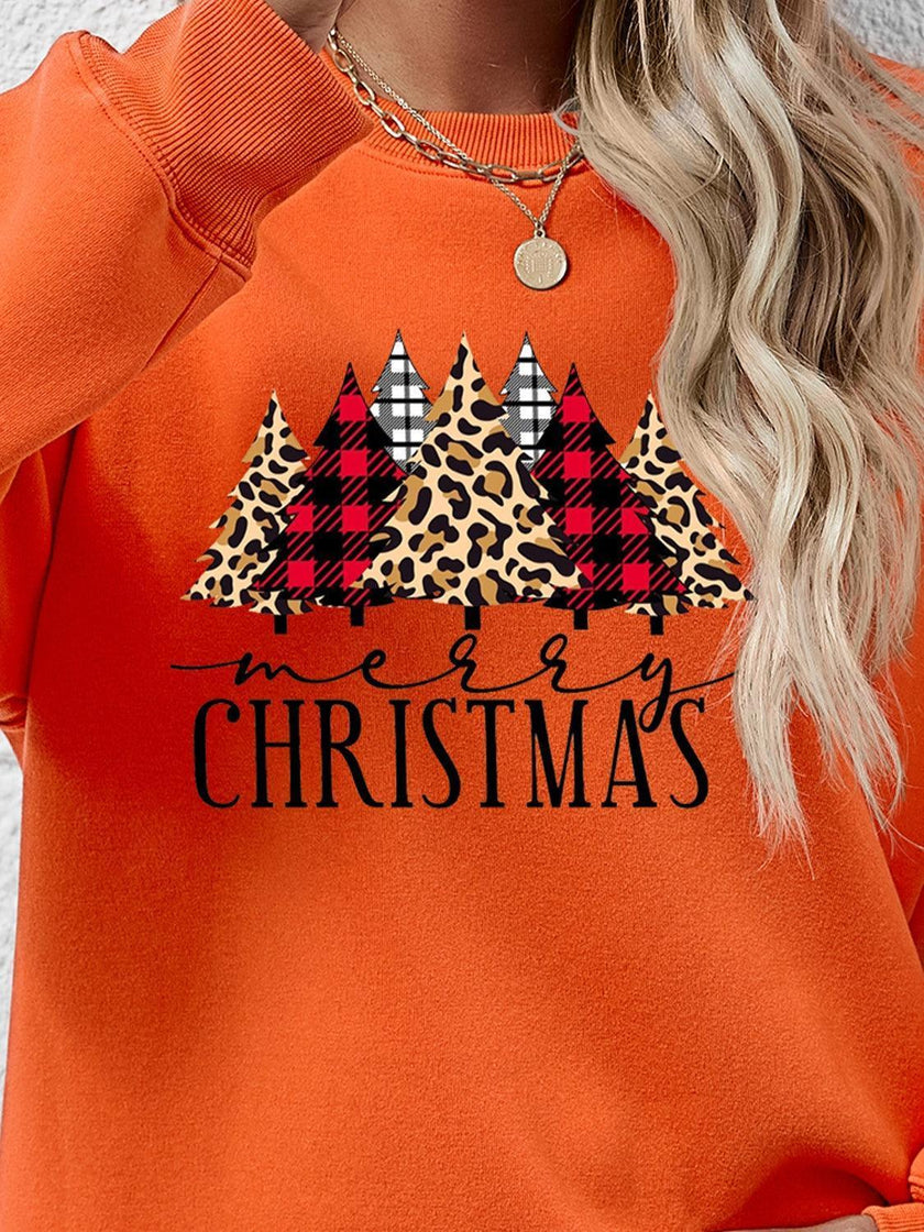 MERRY CHRISTMAS Round Neck Long Sleeve Sweatshirt - Cape Cod Fashionista