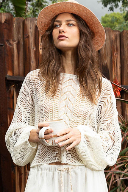 POL Openwork Balloon Sleeve Knit Cover Up - Cape Cod Fashionista