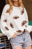 Sequin Football Round Neck Long Sleeve Sweatshirt - Cape Cod Fashionista