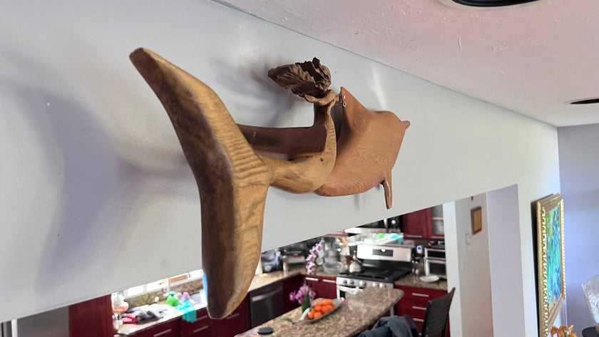 DOLPHIN & MERMAID SWIM: Hand Carved 3D Large Mosaic Sculpture gift