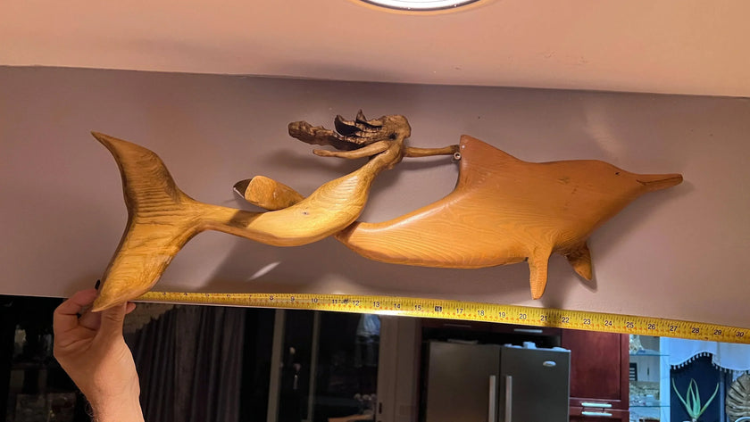 DOLPHIN & MERMAID SWIM: Hand Carved 3D Large Mosaic Sculpture gift