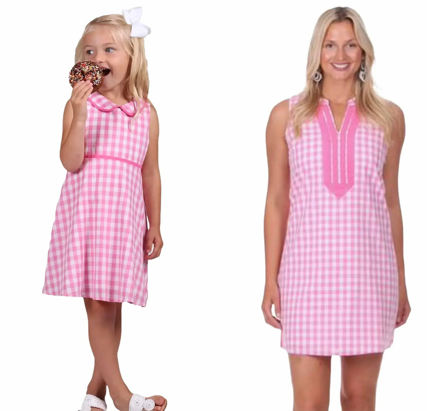 DUFFIELD LANE - GIRLS JUNE DRESS IN PINK GINGHAM