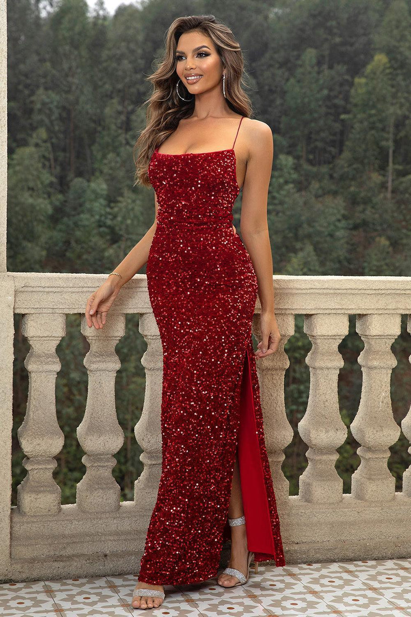 Sequin Backless Split Maxi Dress - Cape Cod Fashionista
